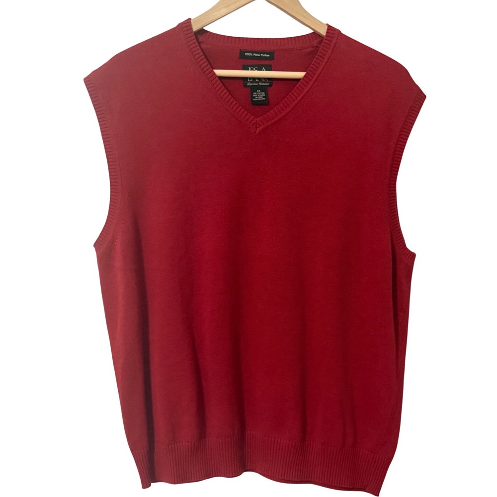 Jos A Bank Signature Sweater Vest Mens‎ Size M Red Pima Cotton Knit Layer Preppy